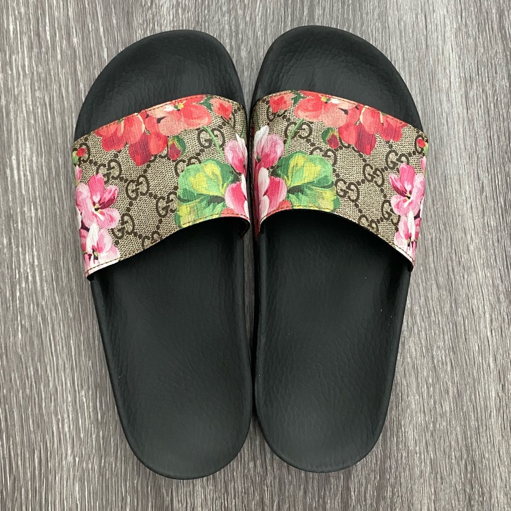 gucci floral slides
